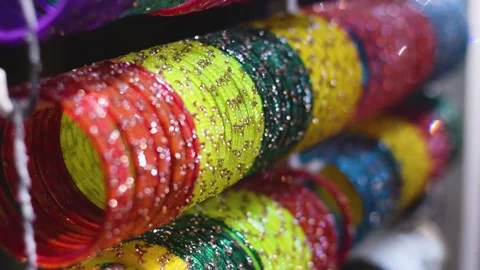 Multicoloured bangles at the Bangle Market Stock-Footage 286246749