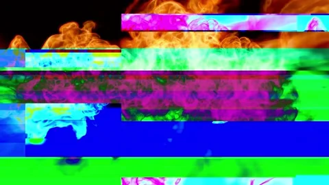 Multicoloured blocks of glitchy fire flicker across the screen. Seamless loop. Stock Footage 240282018