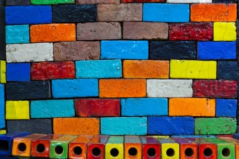 Multicoloured  Brick wall texture background Stock Photos