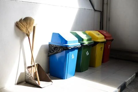 Multicoloured Garbage Trash Bins Stock Photos