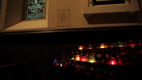 Multicoloured Glass Light Up Candles Stock-Footage 112952871