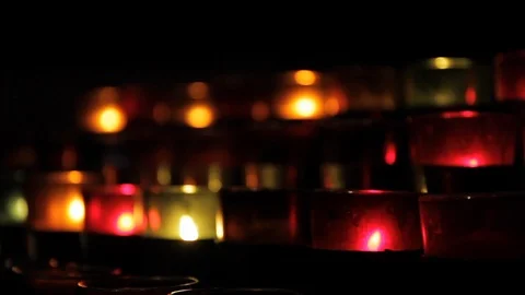 Multicoloured Glass Light Up Candles Stock Footage 112953011