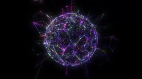 Multicoloured musical pulsating sphere on a black background. Seamless loop. Stockbeeldmateriaal 240891781