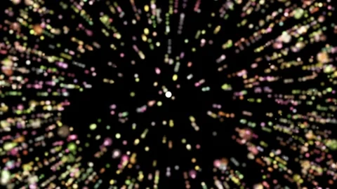 Multicoloured spots moving from the center to the center on a dark background Stock Footage 279407488