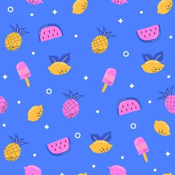Multicoloured summer fruits seamless pattern for wallpaper, wrapping and textile Illustrazione stock