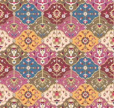 Multicoloured,Seamless,Mughal,Pattern,For,Wallpapers,And,Digital,Prints Stock Illustration