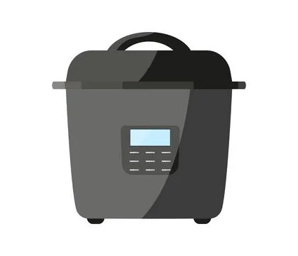 Multicooker food automatic tech cooker black flat Stock Illustration