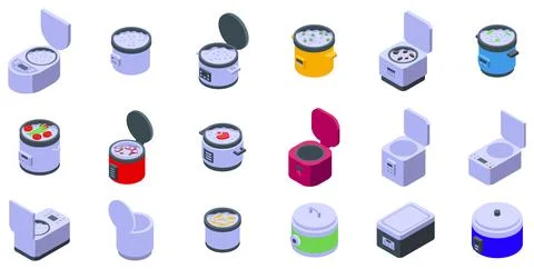 Multicooker icons set. Isometric set of multicooker vector icons for web de.. Stock Illustration