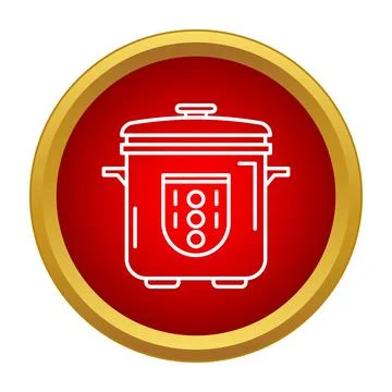 Multicooker kitchen appliance line icon on red button 스톡 일러스트