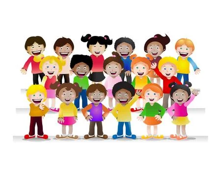 Multicultural children group on isolated white background Stock Illustration