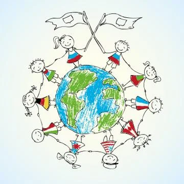 Multicultural children on planet earth Stock Illustration