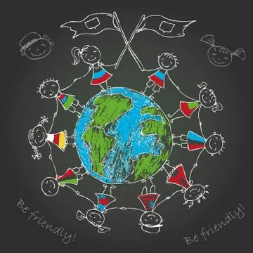 Multicultural children on planet earth Stock Illustration