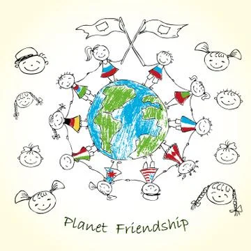 Multicultural children on planet earth Stock Illustration