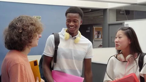 Multicultural classmates talking to each other at break of classes in high Stock Footage 159114528