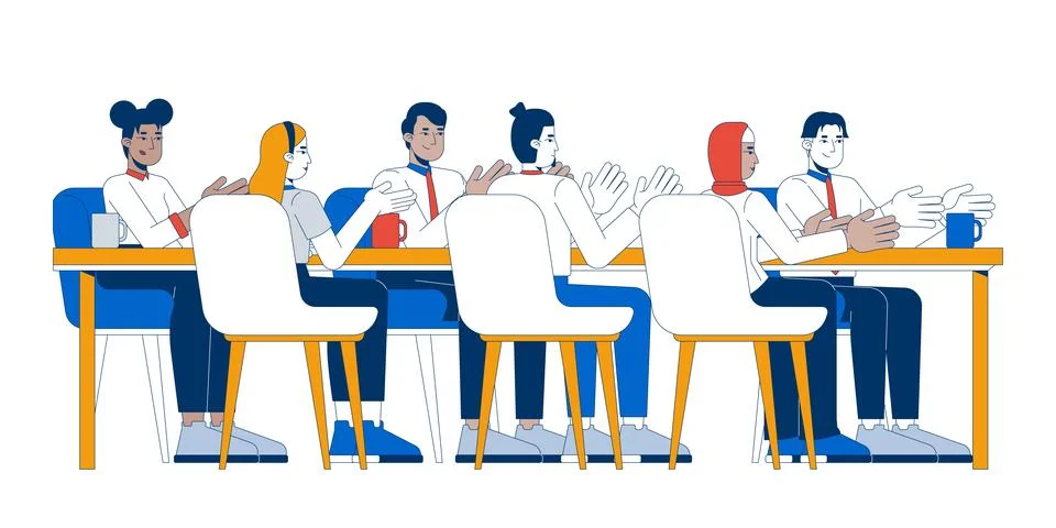 Multicultural colleagues clapping applauding at table 2D cartoon characters Stock Illustration