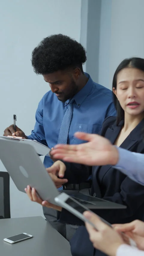 Multicultural Colleagues Working on Tech Devices Stock Footage 285720798