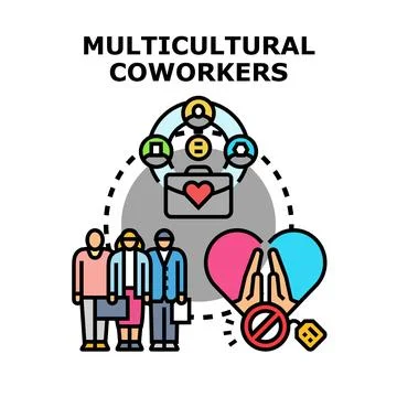 Multicultural coworkers collaborating for workplace diversity and inclusion Stock Illustration