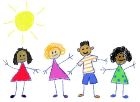 Multicultural crayon children Stock Illustration