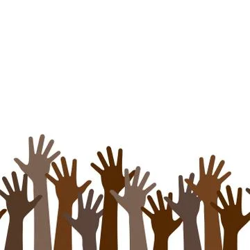 Multicultural crowd protest symbol of black people with hands up, teamwork of Stock Illustration