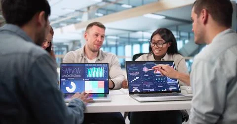 Multicultural Data Analyst Leading Virtual Meeting Using Predictive Analytics Stock Photos