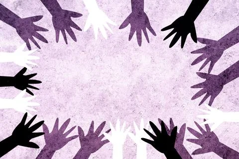 Multicultural design with hands of different colors united together in Intern Stock-Illustration