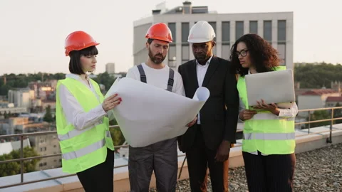 Multicultural developers smiling at camera on terrace Stock Footage 246125566