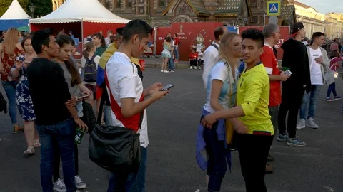 Multicultural fans from all the world different ethnicity hugging each other Stock Footage 91633987