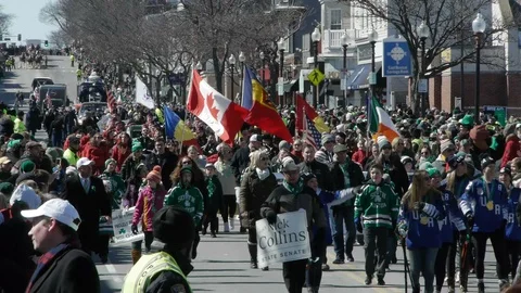 Multicultural Flags Saint Patrick's Day Parade Boston Video stock 87394056