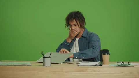 Multicultural Freelancer Student Covers Face and Mouth with Palms in Frustration Stock Footage 219756534