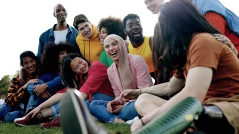 Multicultural group of friends having fun together outdoor - Diversity   Stock Footage 250788594