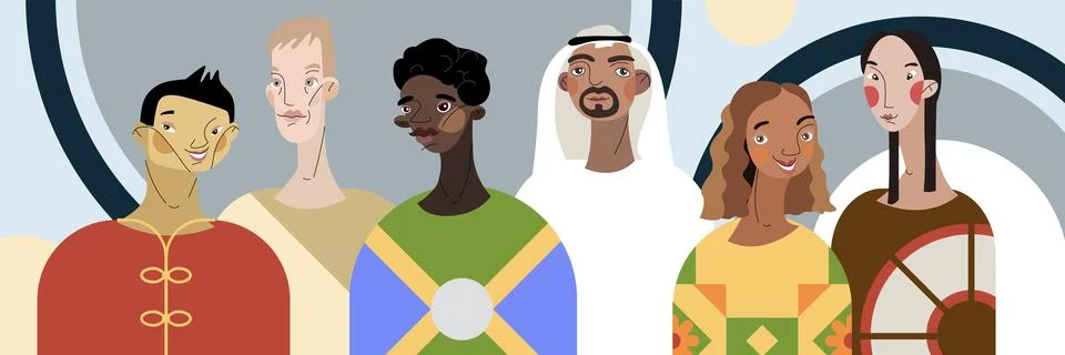 Multicultural Group Portrait Stock Illustration