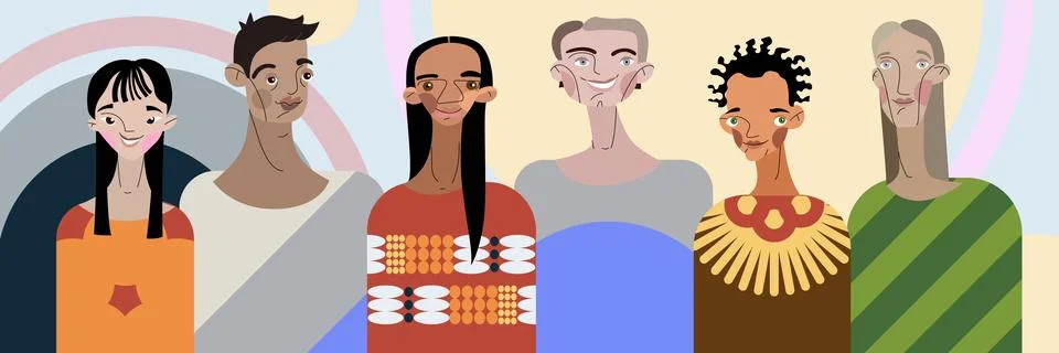 Multicultural Group Portrait Stock Illustration