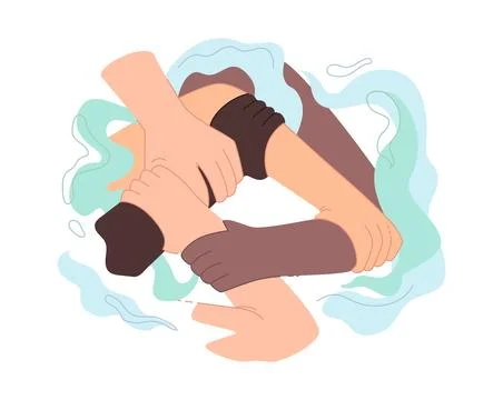 Multicultural hands support each other. lovers meeting, partnership, support Stock Illustration