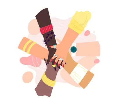 Multicultural hands support each other. lovers meeting, partnership, support Stock Illustration