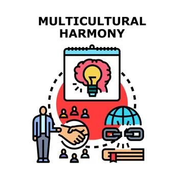 Multicultural harmony concept discussing global collaboration and understandi Stock Illustration