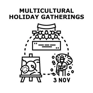 Multicultural holiday gatherings representing diverse cultural events 库存插图