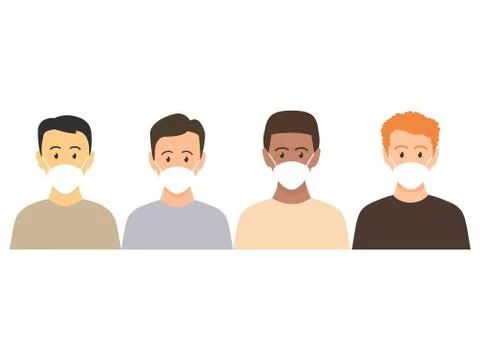 Multicultural men wearing face mask Stock Illustration