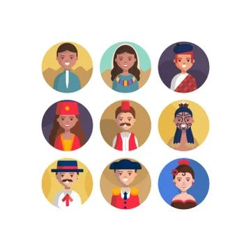 Multicultural National Avatar Female and Male User Stock-Illustration
