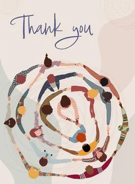 Multicultural people in circle holding hands with the text -Thank You- Stock Illustration