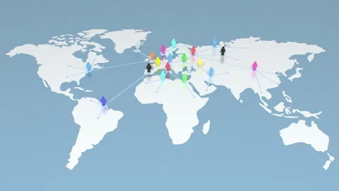 Multicultural People Group on Earth Map Growing Illustration. Abstract Stock Footage 306170618