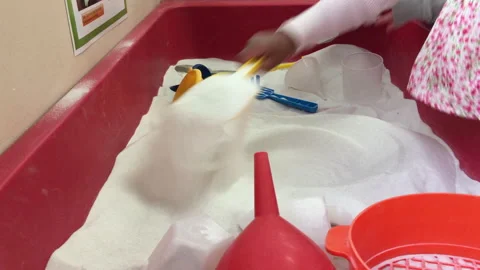 Multicultural Preschoolers' Hands Playing with Sand Table and Play Tools Stock Footage 247421071