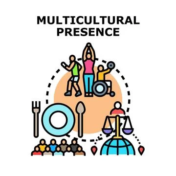 Multicultural presence concept with diverse people activities Stock Illustration