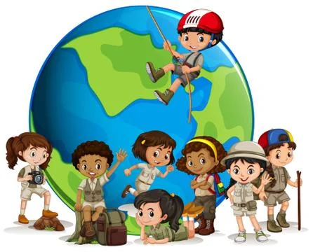 Multicultural scout with globe Stock Illustration