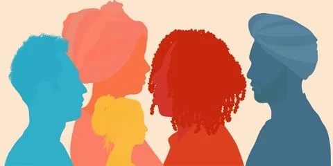 Multicultural silhouettes representing inclusion and harmony Stock Illustration