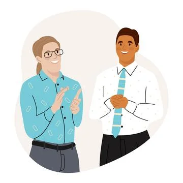 Multicultural smiling positive Men Office workers Applauding. Stock Illustration