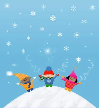 Multicultural snow kids Illustrazione stock