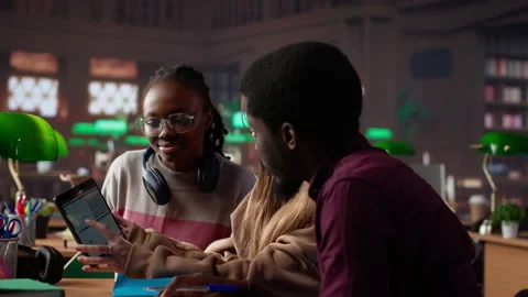 Multicultural students group discussing financial project for university course Stock Footage 307560486