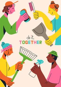 Multicultural team flat vector illustration. Unity in diversity. People of di Stock Illustration