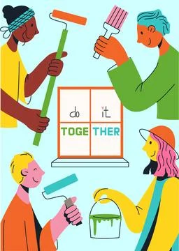 Multicultural team flat vector illustration. People of different nationalit.. Stock Illustration