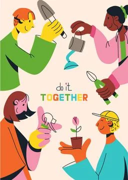 Multicultural team flat vector illustration. Unity in diversity. People of di Stock Illustration